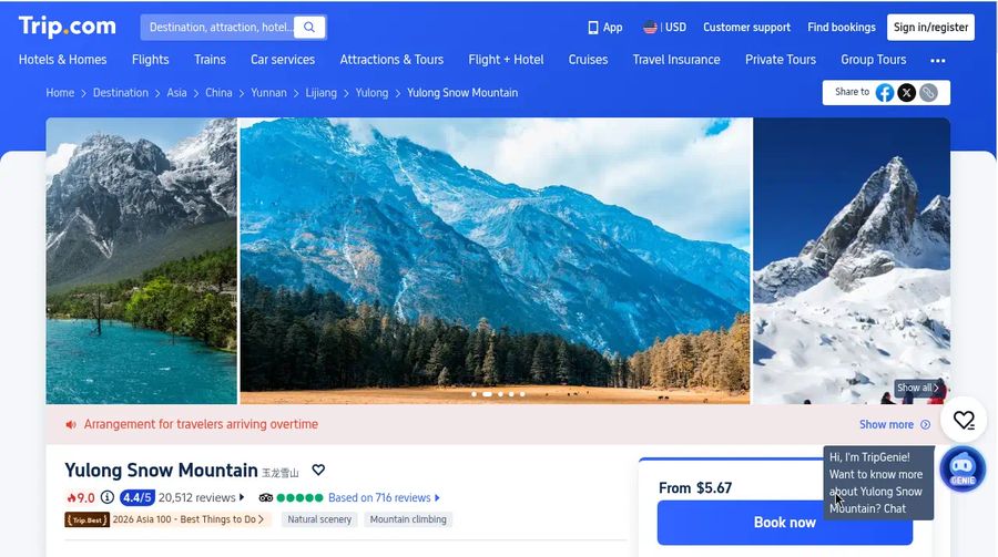 Yulong Snow Mountain attraction page